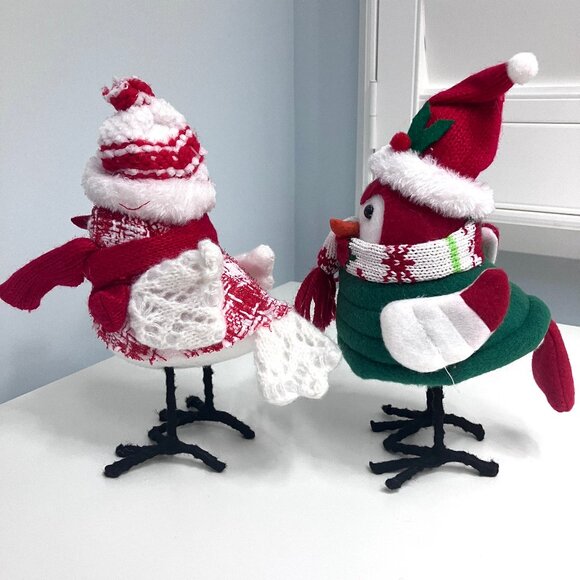 Christmas Fabric Birds Set Decor Holiday Winter Coats Ornaments Scarf - Picture 3 of 8